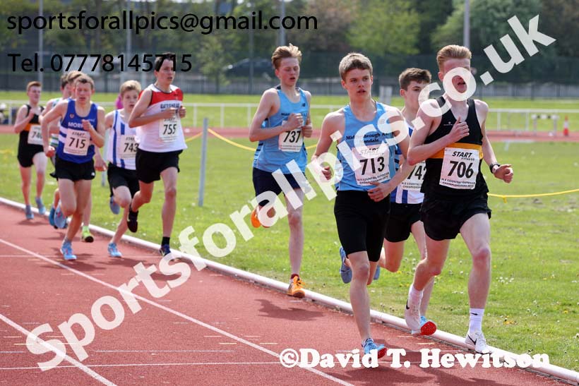 Mens under-17s 1500, 2019 North Eastern Track and Field Champs., Middlesbrough. Photo:  David T. Hewitson/Sports for All Pics